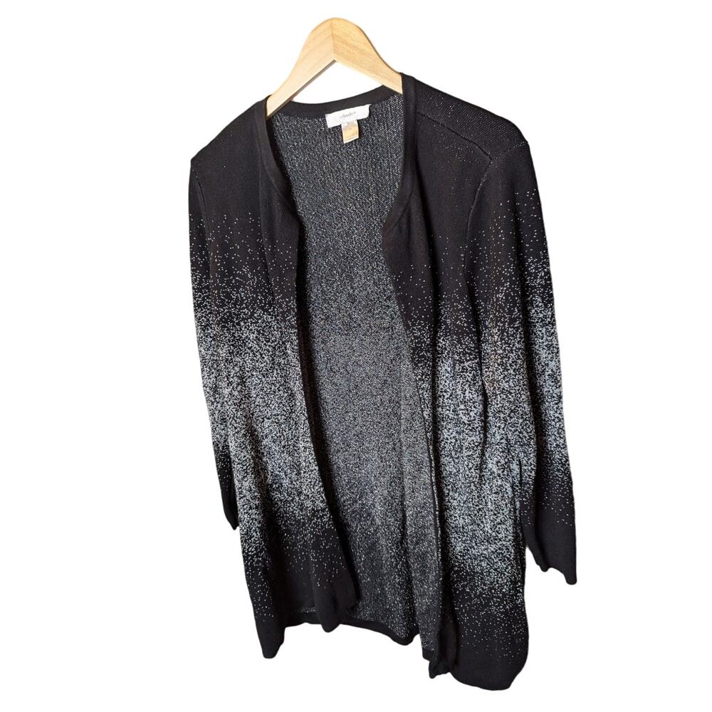 Open Front Long Line Black and Silver Knit Cardigan Ombre Plus Size CJ Banks 1X